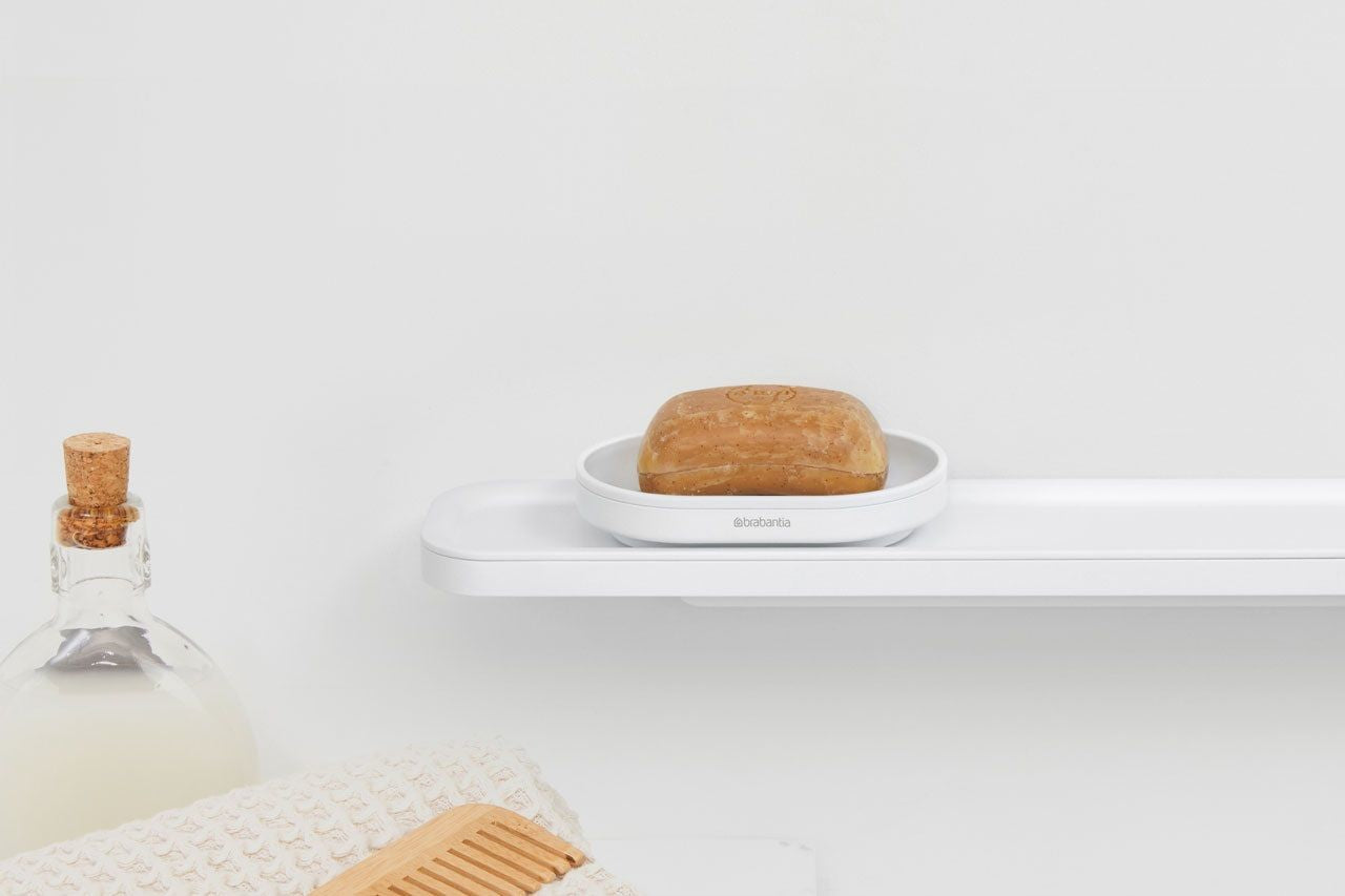 Brabantia Seifenschale – Recycelter Kunststoff, 12,1×8,1×2,4 cm, Weiss (oval)