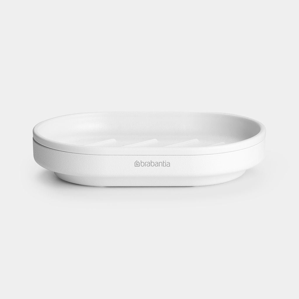 Brabantia Seifenschale – Recycelter Kunststoff, 12,1×8,1×2,4 cm, Weiss (oval)