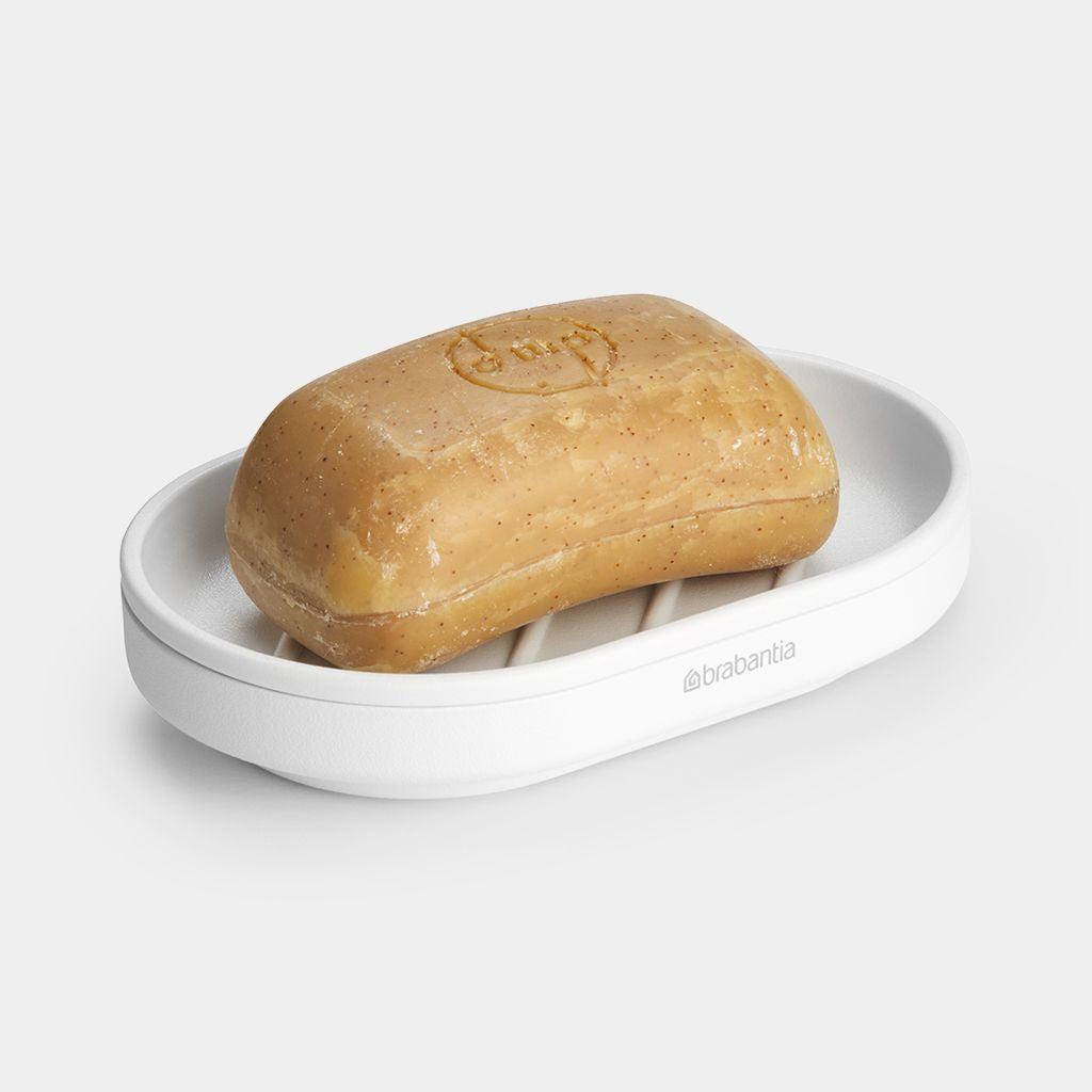 Brabantia Seifenschale – Recycelter Kunststoff, 12,1×8,1×2,4 cm, Weiss (oval)