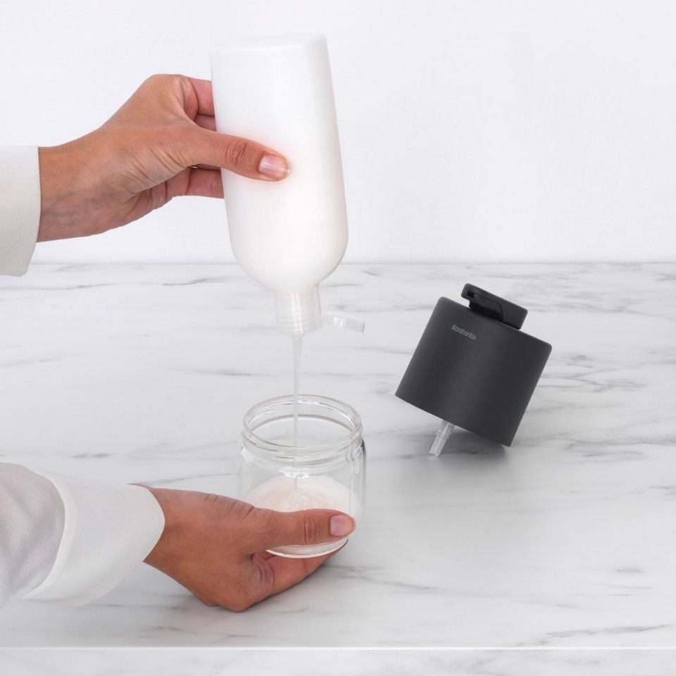 Brabantia MindSet Seifenspender – Glas, Metall, Anthrazit, 200 ml