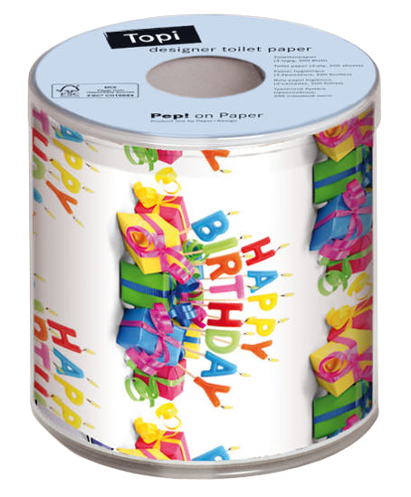 Paper + Design Motiv-Toilettenpapier – 3-lagig, Motiv Happy B-day, 200 Blatt/Rolle – 1 Rolle