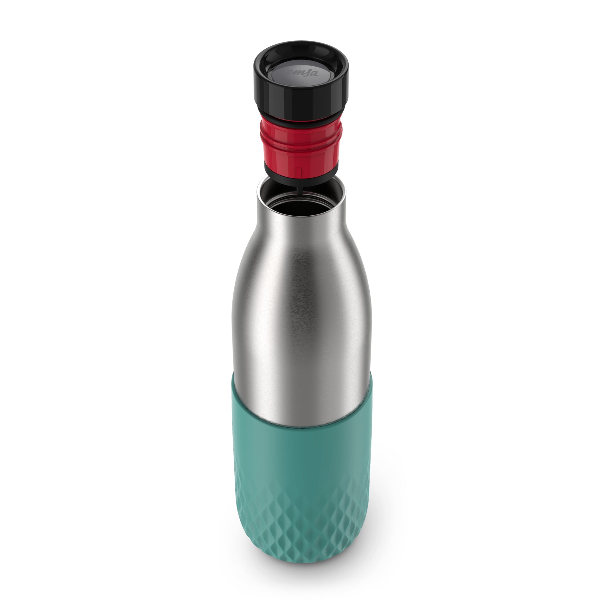 EMSA Bluedrop Isolierflasche 700 ml – Doppelwandig 12 h heiss/24 h kalt, Edelstahl, Druckknopfdeckel, Petrol