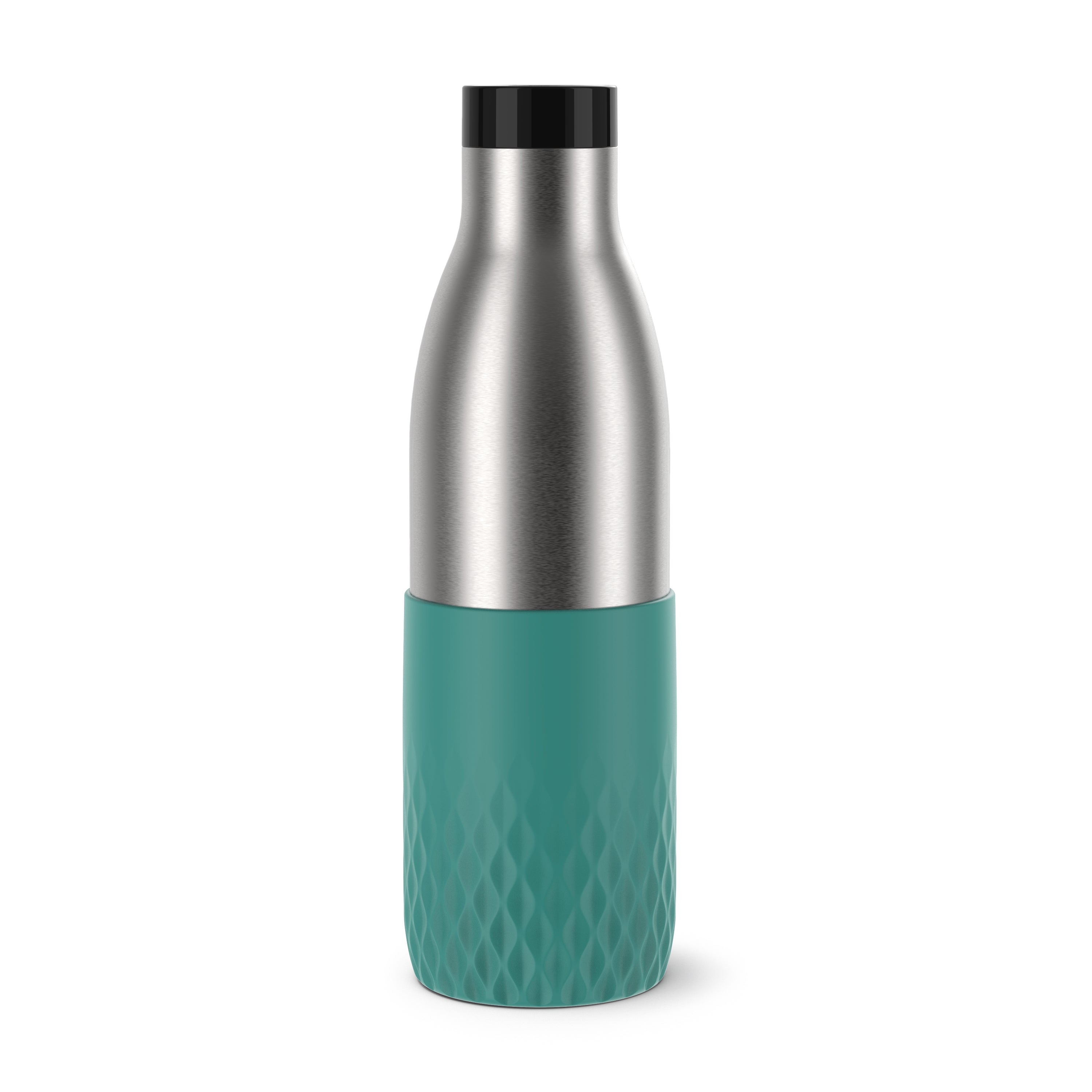 EMSA Bluedrop Isolierflasche 700 ml – Doppelwandig 12 h heiss/24 h kalt, Edelstahl, Druckknopfdeckel, Petrol