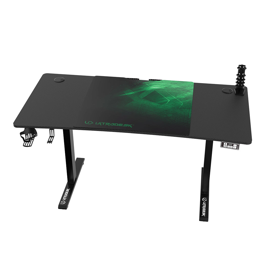 Ultradesk Level V2 Gaming-Tisch – 140 × 68 cm, höhenverstellbar, schwarz/grün, Stahl