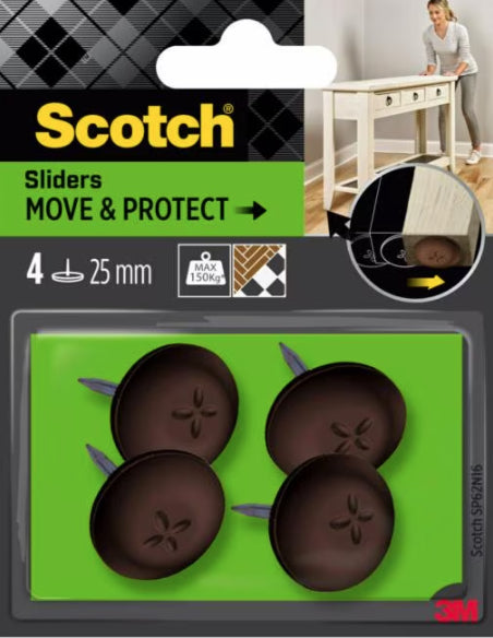 3M Stuhlgleiter – Ø 25 mm, 4er-Pack, zum Annageln, braun, Kunststoff