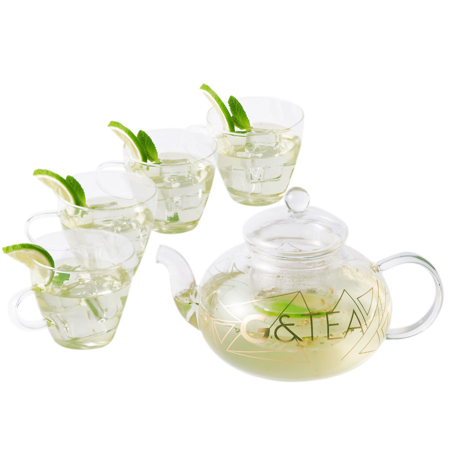 Oak & Steel Teekannenset – 5-teiliges Set, 0,8 l, Glas, Transparent, mit Scharnierdeckel, für Tee, Gin