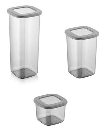 Hermia Vorratsdose 3er-Set, 1,75 l/1,2 l/550 ml, Polypropylen (PP), Grau/Transparent
