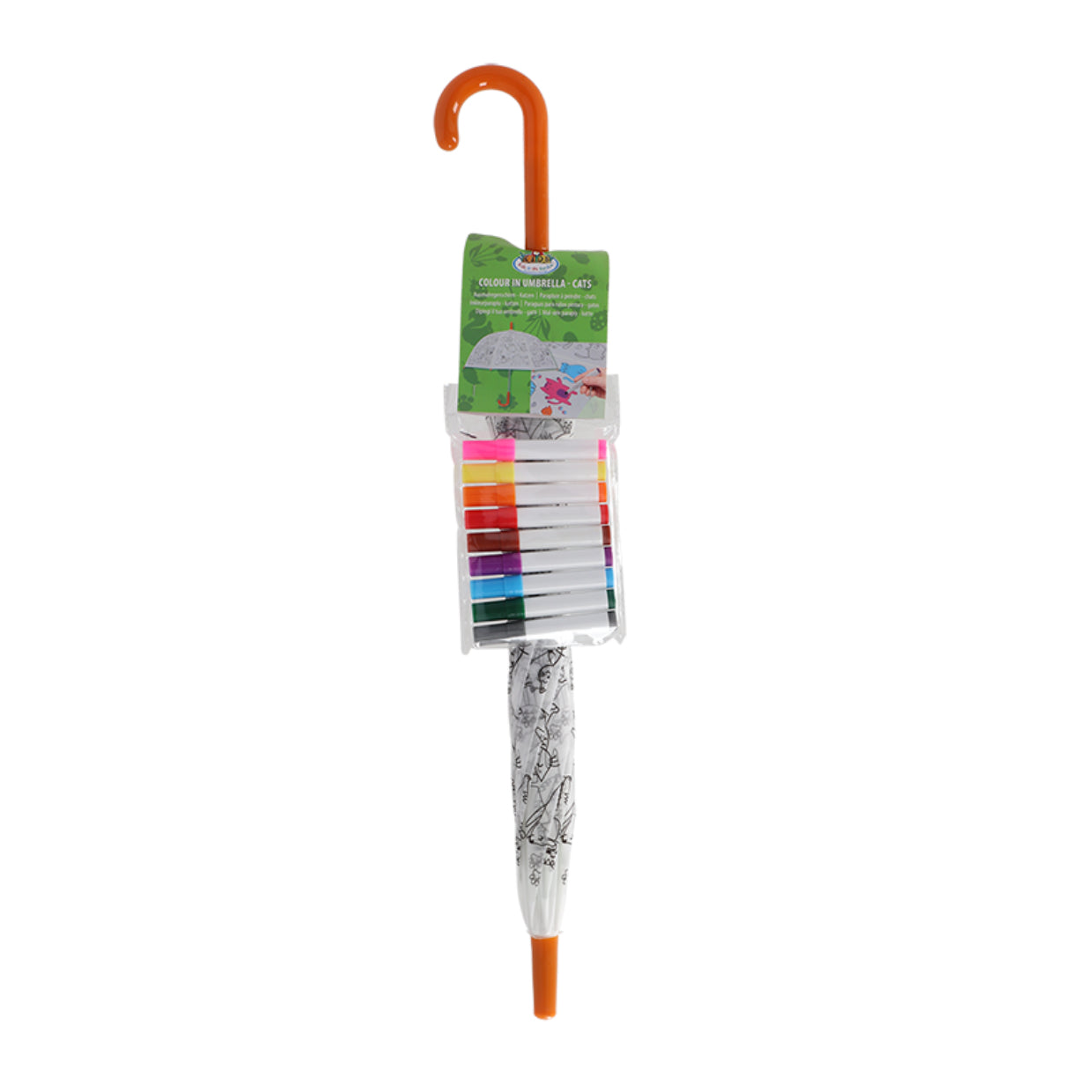 Esschert Design Kinderregenschirm Katzen – Ø 70,5 cm – weiss – zum Ausmalen, mit Markern