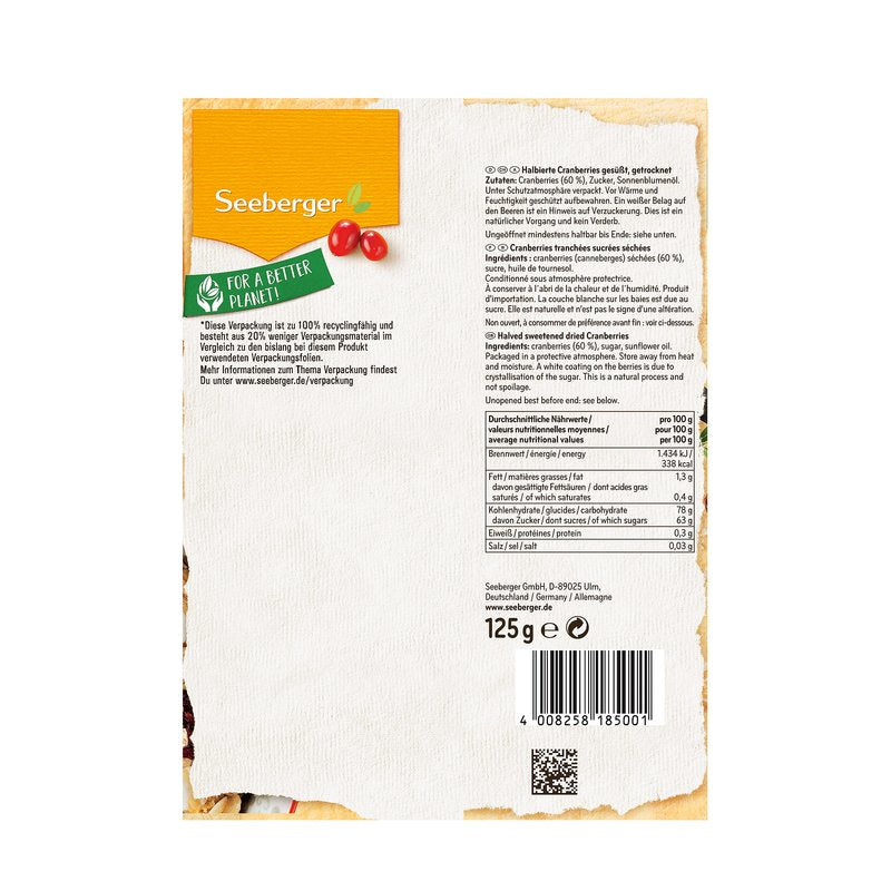 Seeberger Cranberries – gesüsst – 125 g