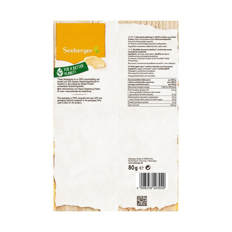 Seeberger Apfelringe – geschwefelt – 80 g