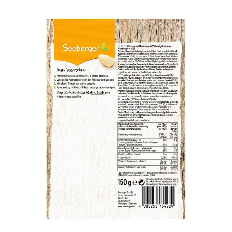 Seeberger Studentenfutter Nüsse & Kerne – 150 g