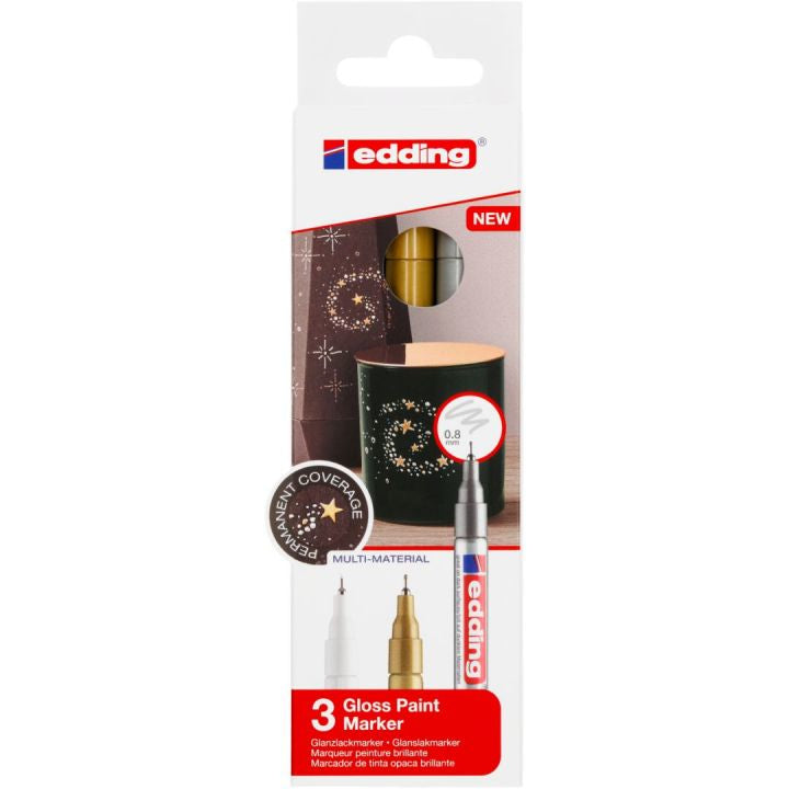 Edding 780 Paint Marker Metallic – Rundspitze 0,8 mm – Gold, Silber, Weiss – 3er-Set