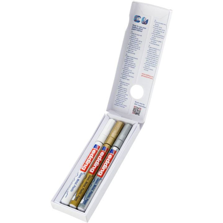Edding 780 Paint Marker Metallic – Rundspitze 0,8 mm – Gold, Silber, Weiss – 3er-Set