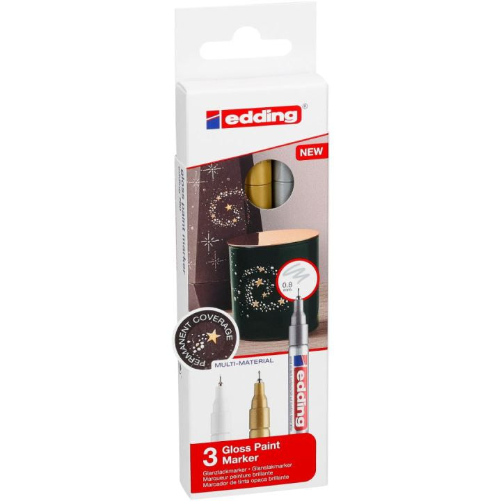 Edding 780 Paint Marker Metallic – Rundspitze 0,8 mm – Gold, Silber, Weiss – 3er-Set