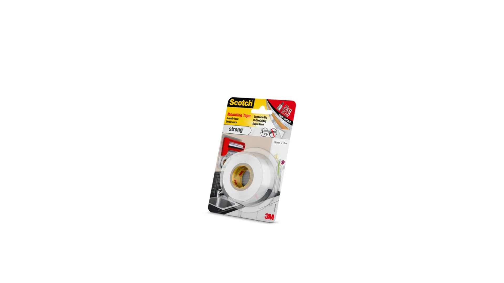 Scotch Montageband, stark, für den Innenbereich, für glatte Oberflächen – 19 mm × 1,5 m, weiss, bis 1 kg/22 cm