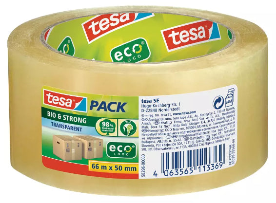 tesa Verpackungsband – 50 mm × 66 m, transparent, stark, eco:plus