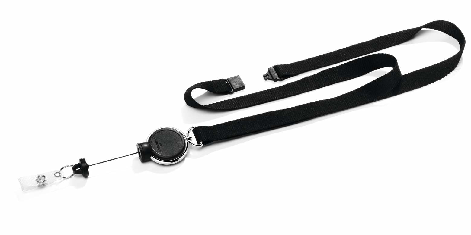 Durable Schlüsselanhänger Textilband – Schwarz, Textil, B 15 × L 800 mm, mit Sicherheitsverschluss