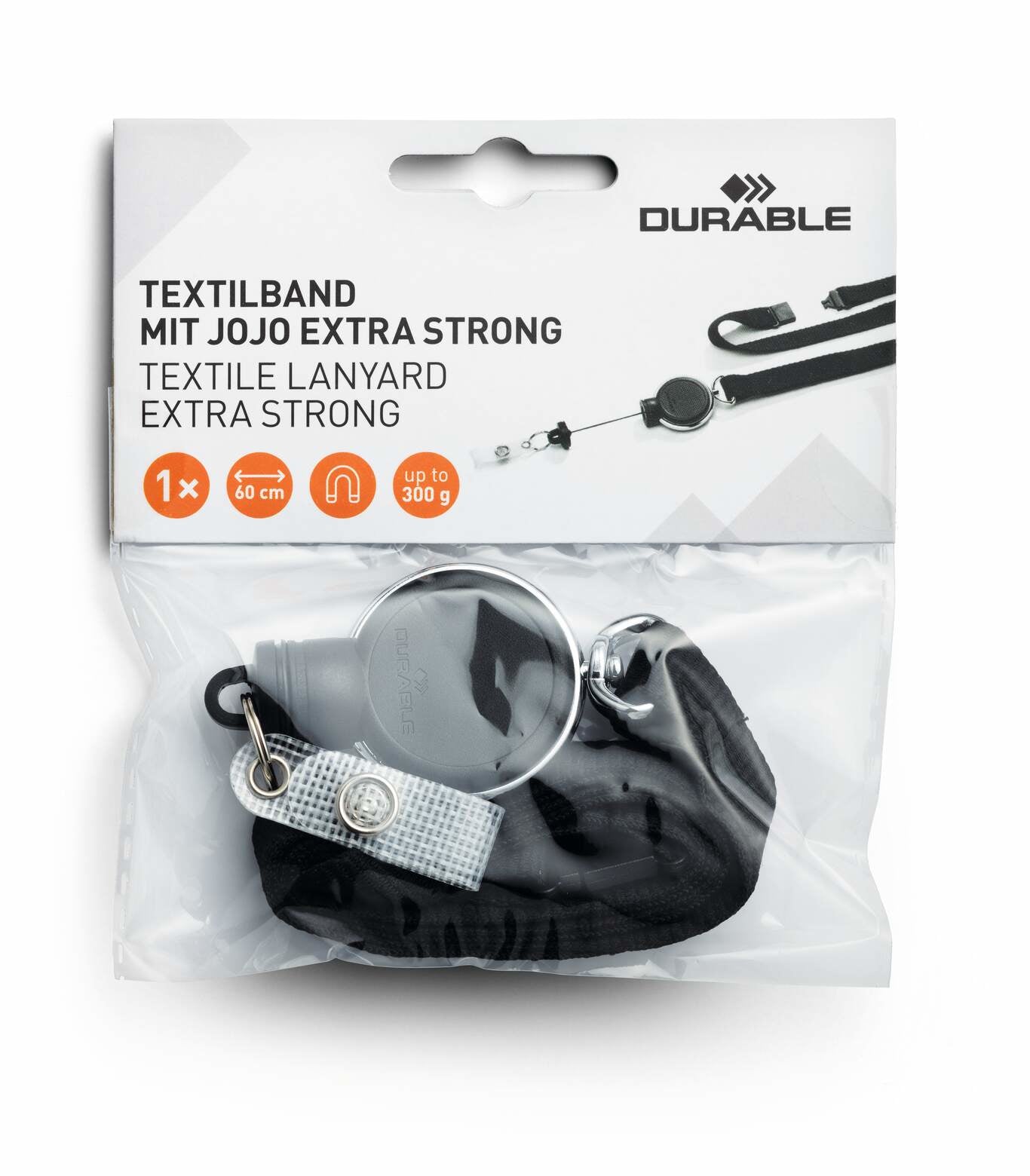 Durable Schlüsselanhänger Textilband – Schwarz, Textil, B 15 × L 800 mm, mit Sicherheitsverschluss