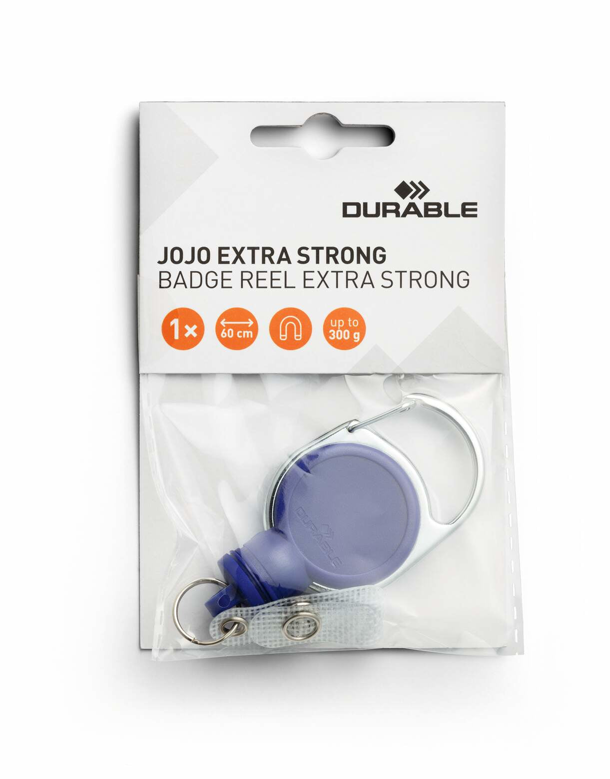 Durable Jojo Extra Strong Ausweishalter – blau, Metall, L 600 mm, Druckknopfschlaufe