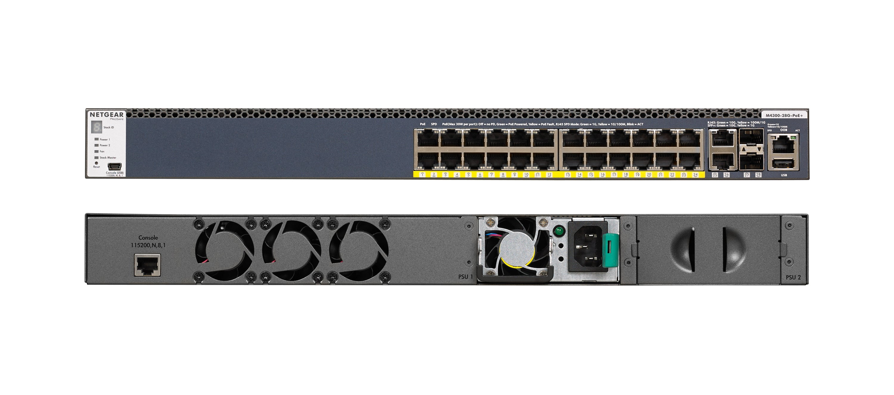 NETGEAR M4300-28G-PoE+ – Managed Switch – 24× 1G, 2× SFP+, PoE+, PoE-Budget 1000 W, 1U