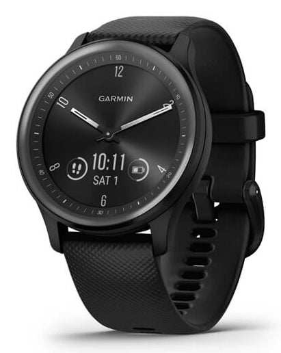 Garmin vivomove Sport – Smartwatch – 40 mm, Connected GPS, Bluetooth, OLED, 5 ATM, Schwarz, Sportarmband