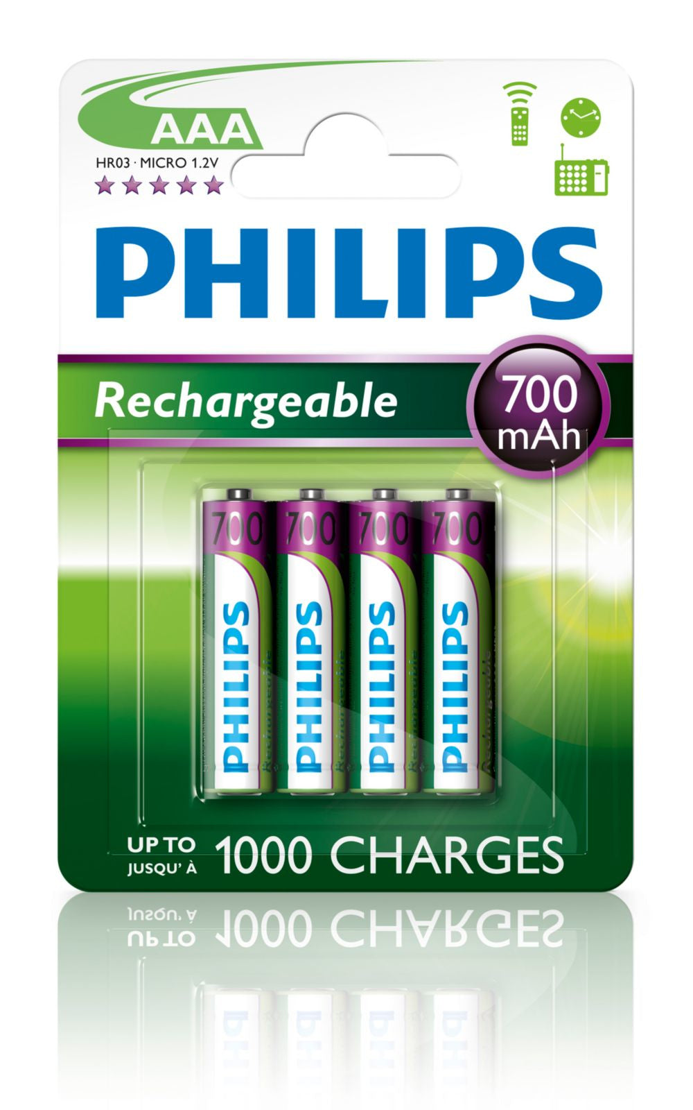 Philips AAA Akkus – NiMH, 700 mAh, 1,2 V – 4 Stk.