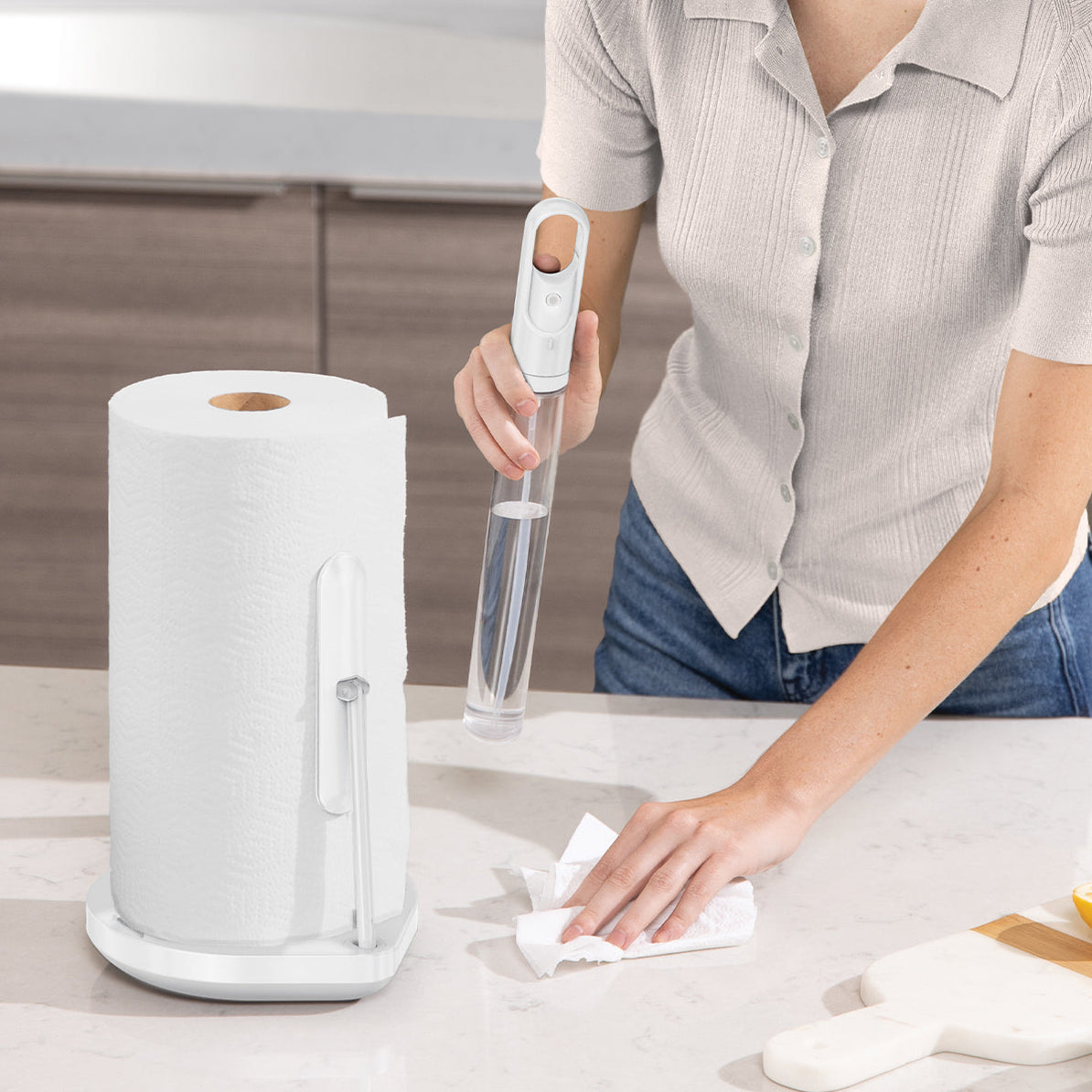 Simplehuman – Küchenrollenhalter Edelstahl, 20,6 × 18 × 38,1 cm, Weiss, für Rollen bis Ø 18 cm