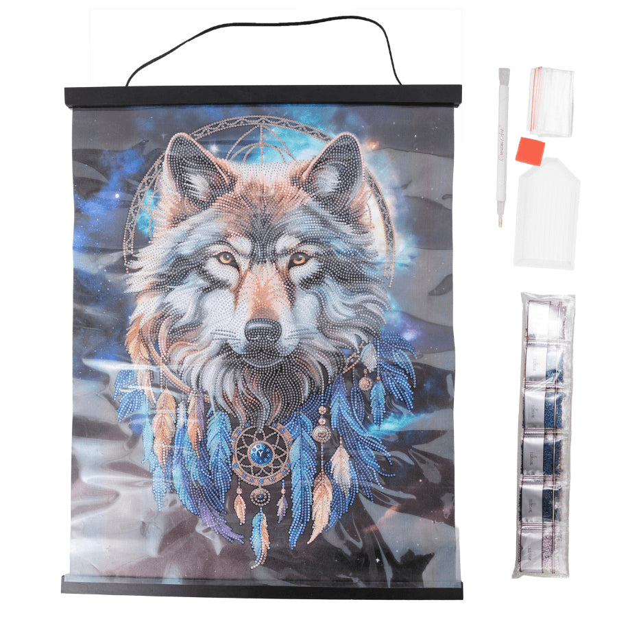 CRAFT Buddy Crystal Art Scroll – Diamond Painting Set Verzauberter Wolf – 40 × 50 cm – ab 8 Jahren