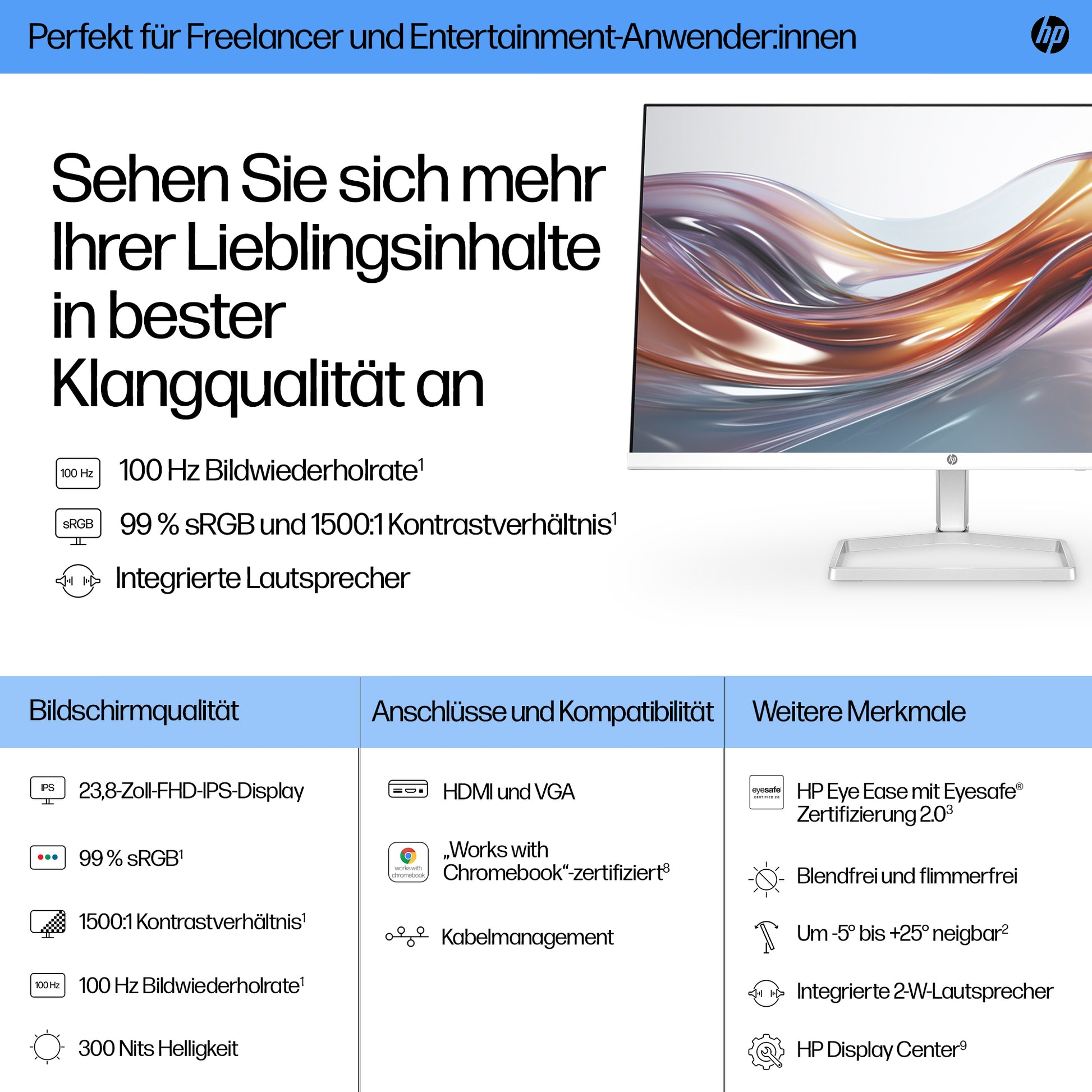 HP S5 524SA – Monitor, 1920 × 1080 (Full HD), Eingebaute Lautsprecher