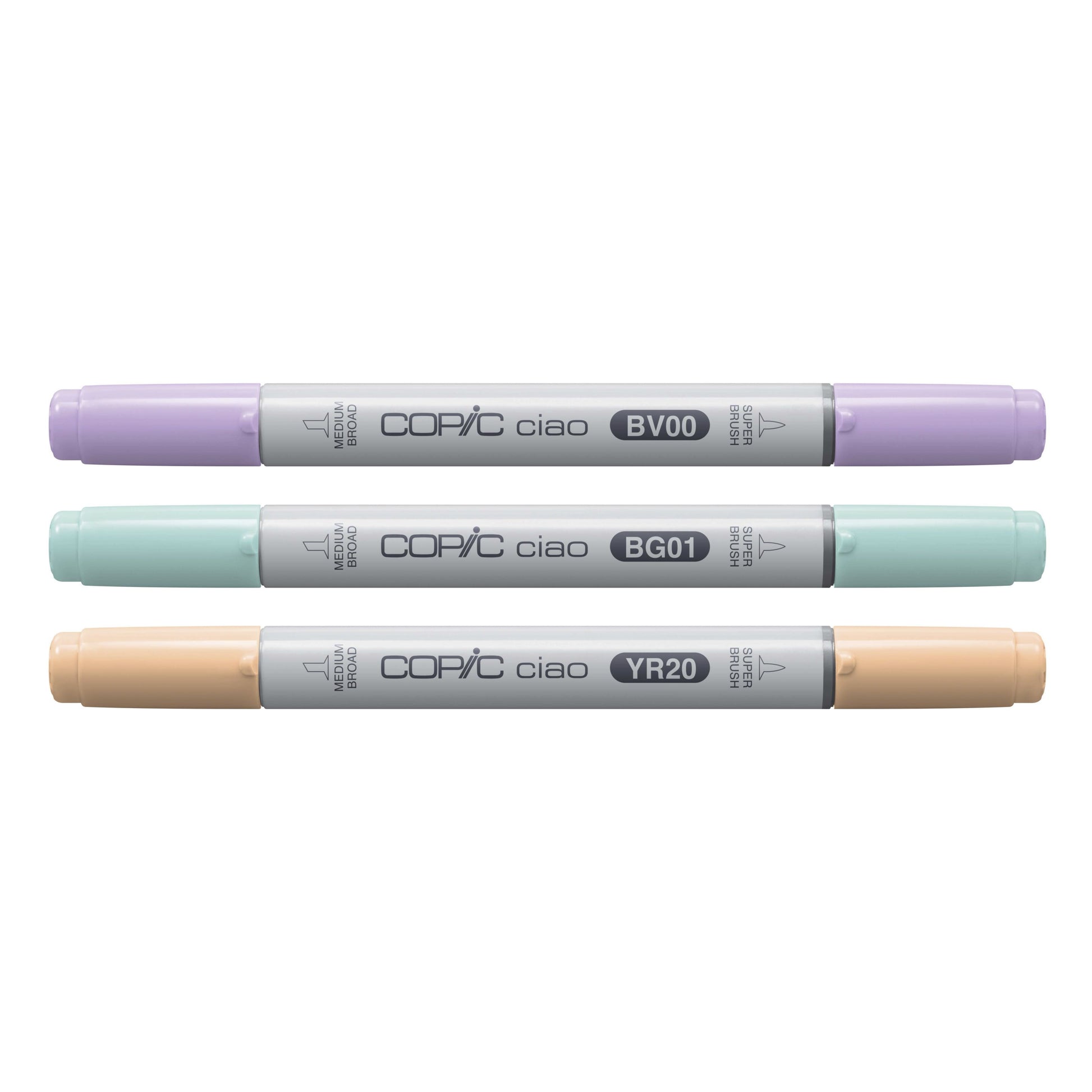 Copic Ciao Pinselstift, Doppelspitze – Kombi (Pinsel + Keil), alkoholbasiert, 3 Farben