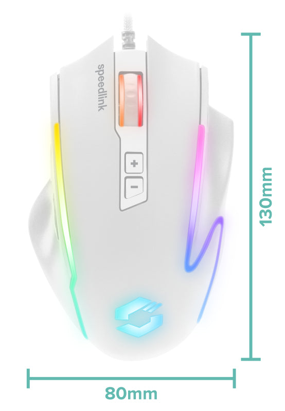 SPEEDLINK DECUS NX – Gaming-Maus – Kabelgebunden (USB‑A), 12800 DPI, rechts, Weiss