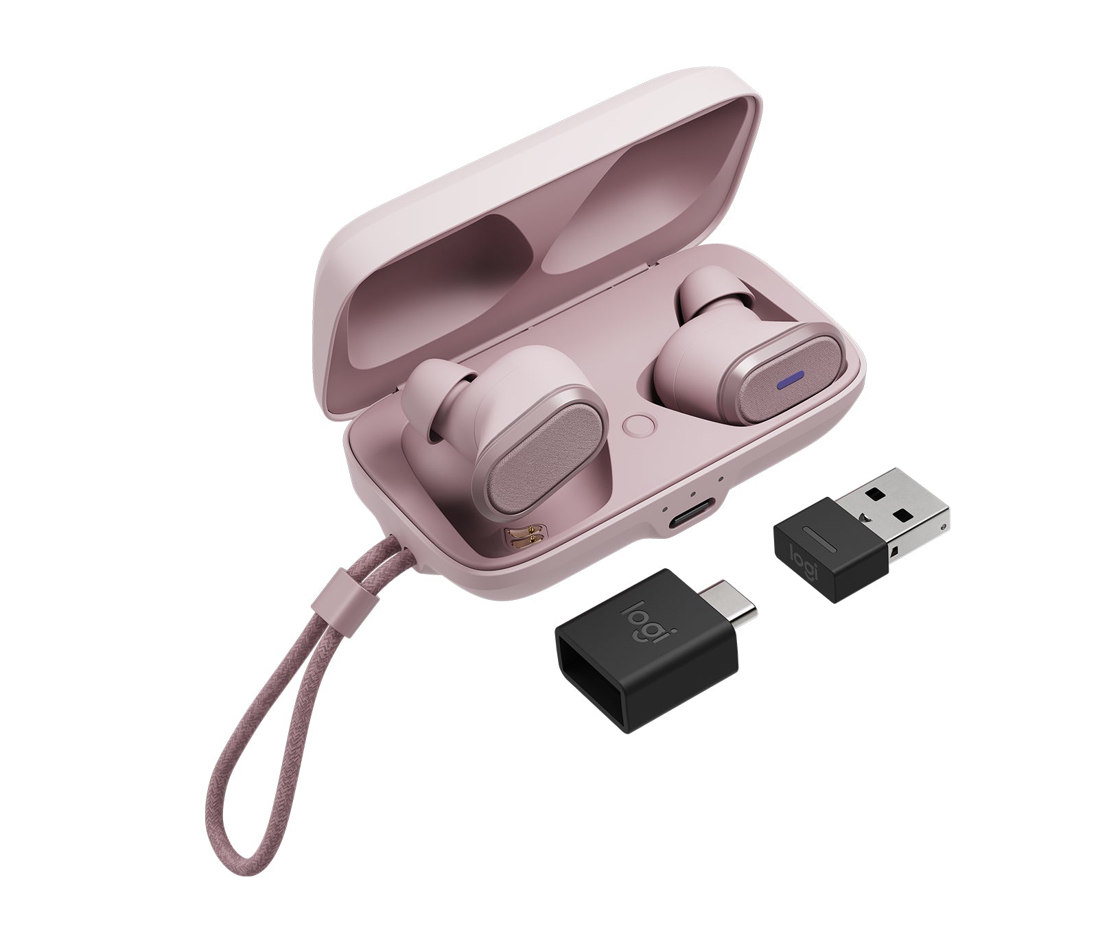 Logitech Zone True Wireless TWS In-Ear – Stereo, ANC, mit USB-A-Dongle, Qi-Ladecase, Pink, BT 5.0