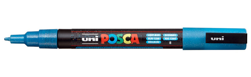 Uni-Ball POSCA PC-3M Acrylmarker – Rundspitze 0,9–1,3 mm – funkelndes hellblau – für Glas, Metall und Kunststoff