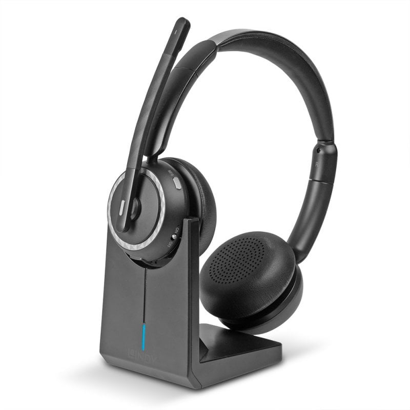 Lindy L118 Office-Headset – On-Ear, Stereo, Kabel + BT, mit USB-C-Dongle, mit Ladestation, Schwarz, BT 5.2