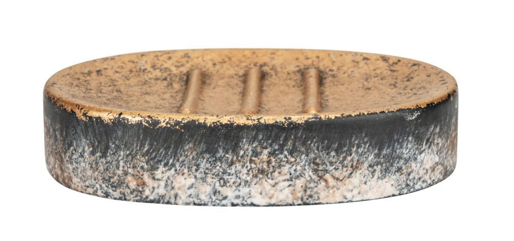 Wenko Seifenschale Lacona – 12×2,6×8,3 cm, Beton, Schwarz/Gold (oval)