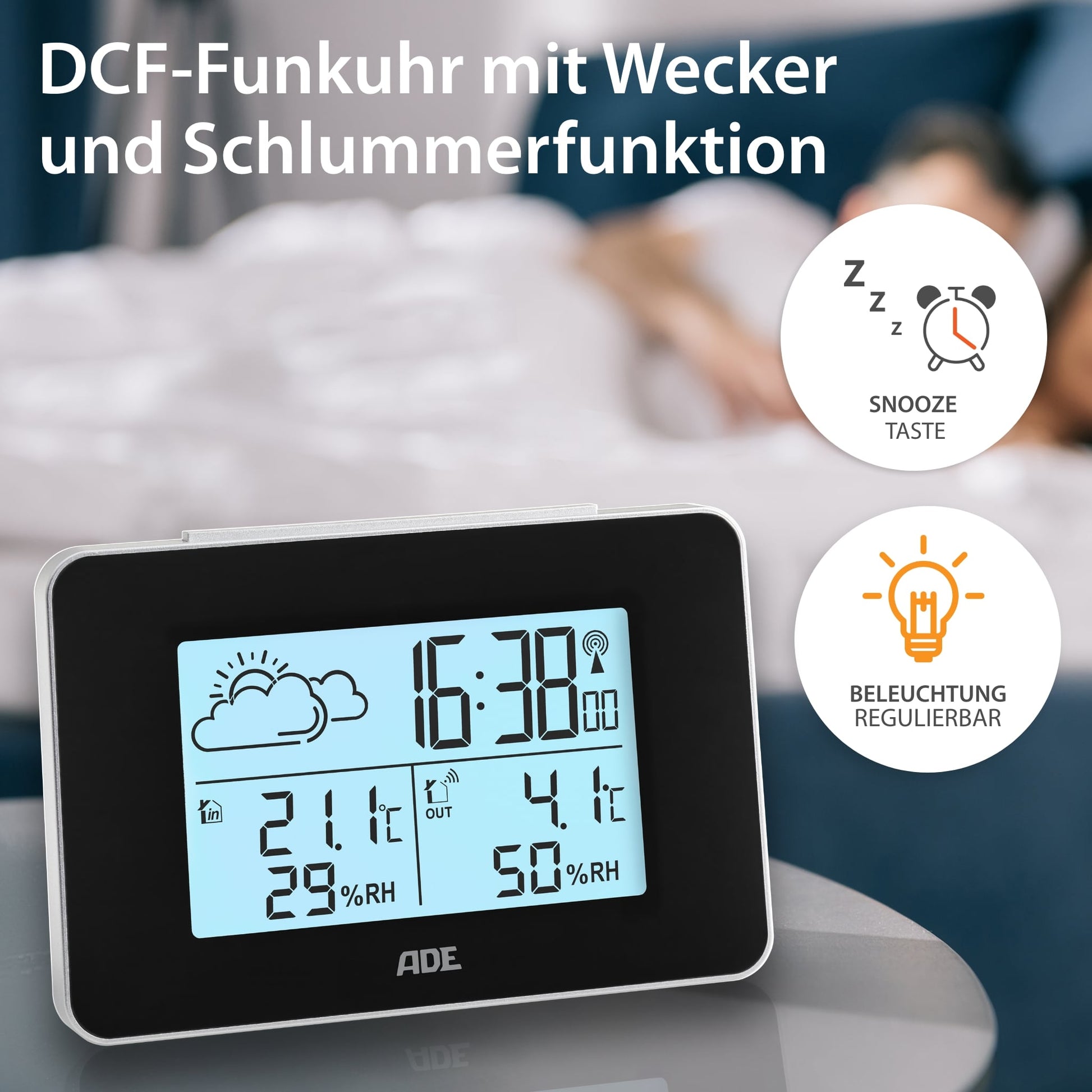 ADE WS2136-1 – Wetterstation, Funk, innen/aussen, Barometer, inkl. Aussensensor – schwarz (2er-Pack)