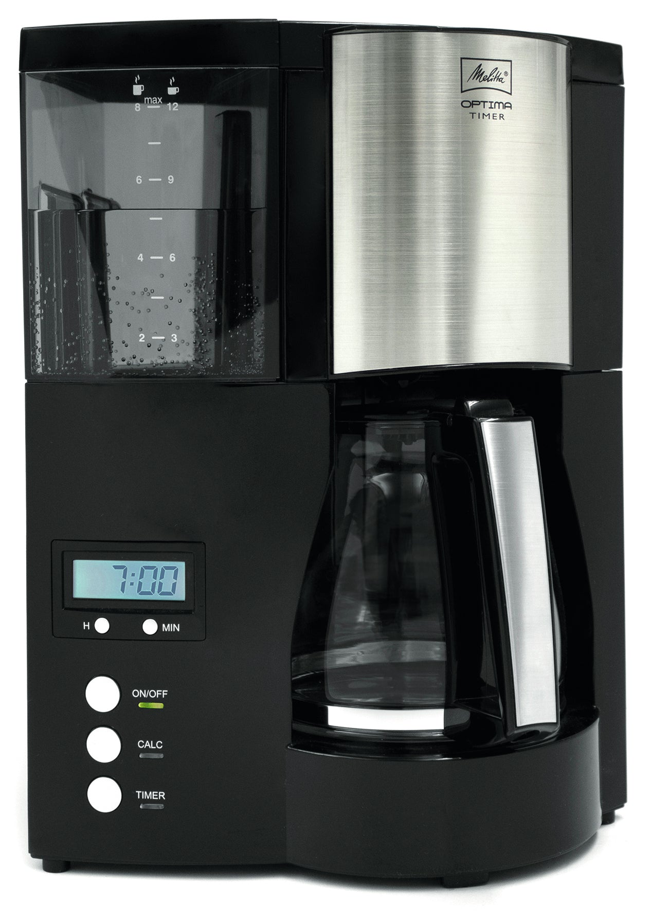 Melitta Optima Timer Filterkaffeemaschine – 8 Tassen, 1 l, Einwegfilter, Silber/Schwarz