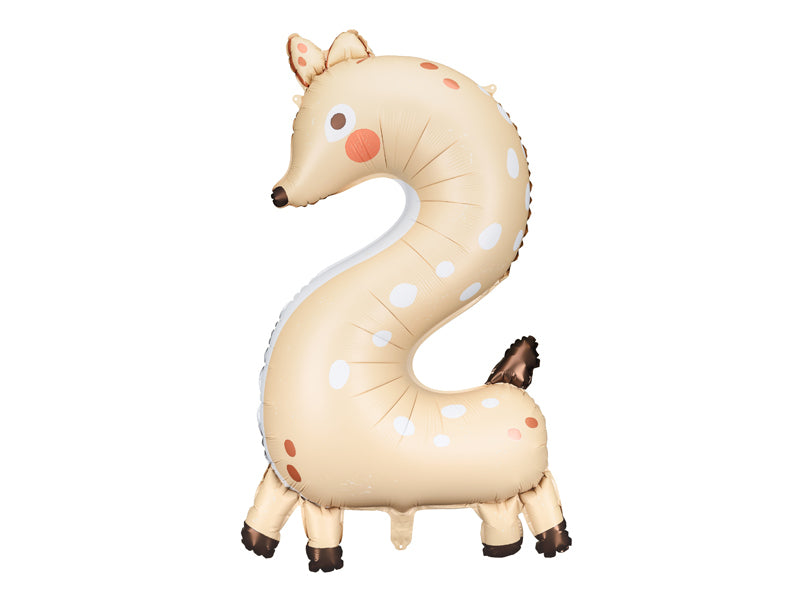 PartyDeco Folienballon Zahl 2 Reh – braun – 65 × 102 cm – Folie – 1 Stk