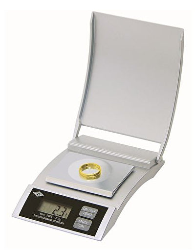 Wedo Präzisions-Taschenwaage – 500 g, 0,1 g, Wiegefläche 62 × 43 mm, Tara, Justierfunktion, Silber