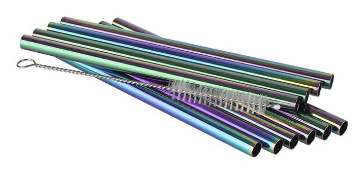 APS-Germany APS Trinkhalme – mehrfarbig – Ø 8 mm × 15 cm – Edelstahl – 10 Stk – mit Bürste