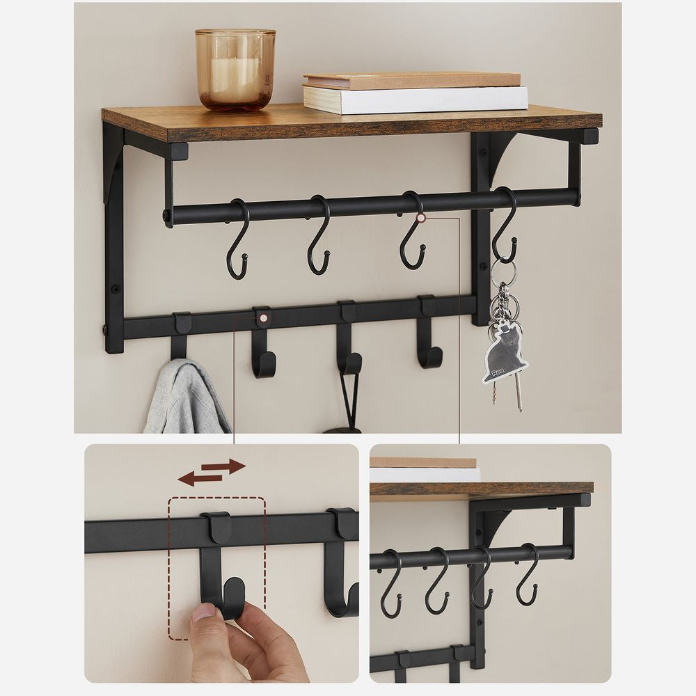 Vasagle Wandgarderobe – 8 Haken, Spanplatte/Stahl, Schwarz/Braun, 40 × 24 × 24 cm