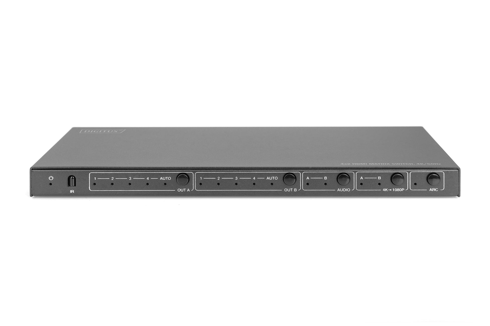 Digitus HDMI-Matrix-Switch – 4K UHD, 18 Gbit/s, HDMI 2.0, 4×2 – Schwarz, Metall