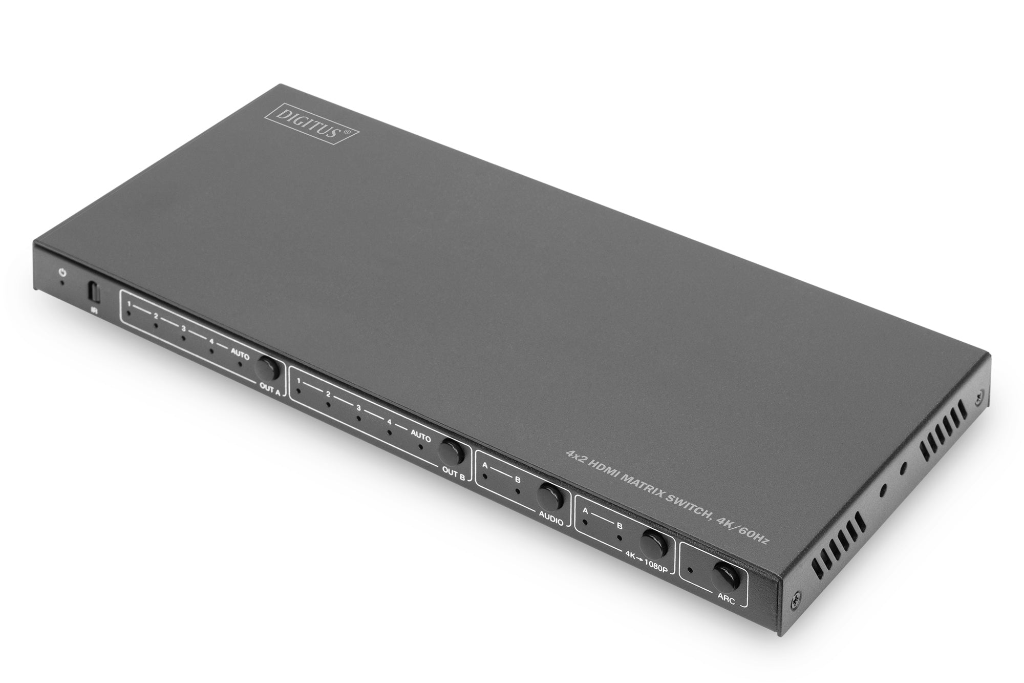 Digitus HDMI-Matrix-Switch – 4K UHD, 18 Gbit/s, HDMI 2.0, 4×2 – Schwarz, Metall