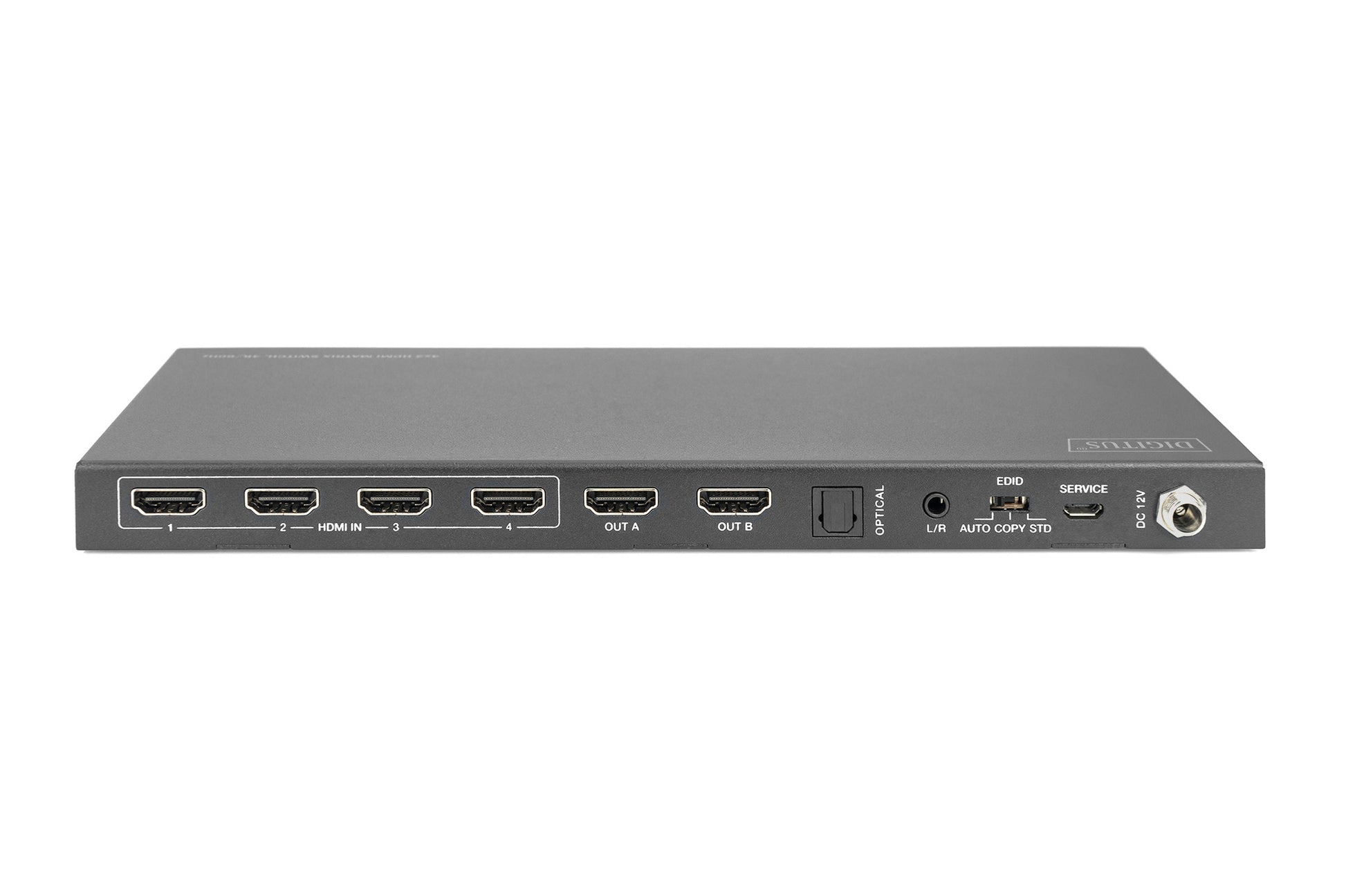 Digitus HDMI-Matrix-Switch – 4K UHD, 18 Gbit/s, HDMI 2.0, 4×2 – Schwarz, Metall