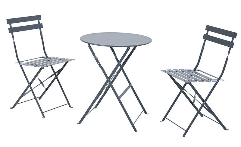 Dameco Bistro-Set 3-teilig mit 2 Stühlen – Metall – Tisch 60 × 60 × 71 cm – klappbar – für draussen