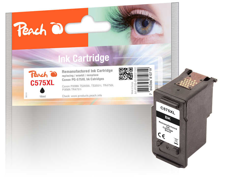 Peach PG-575XL Schwarz Tintenpatrone (Kompatibel) – 16 ml – für Canon Pixma TR 4750/4751, TS 3500/3550/3551