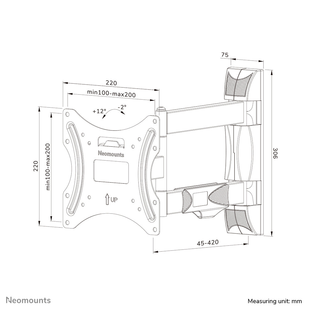 Neomounts Wandhalterung – Vollbeweglich – 32–55" – VESA 100×100–200×200 – bis 35 kg – WL40-550BL12