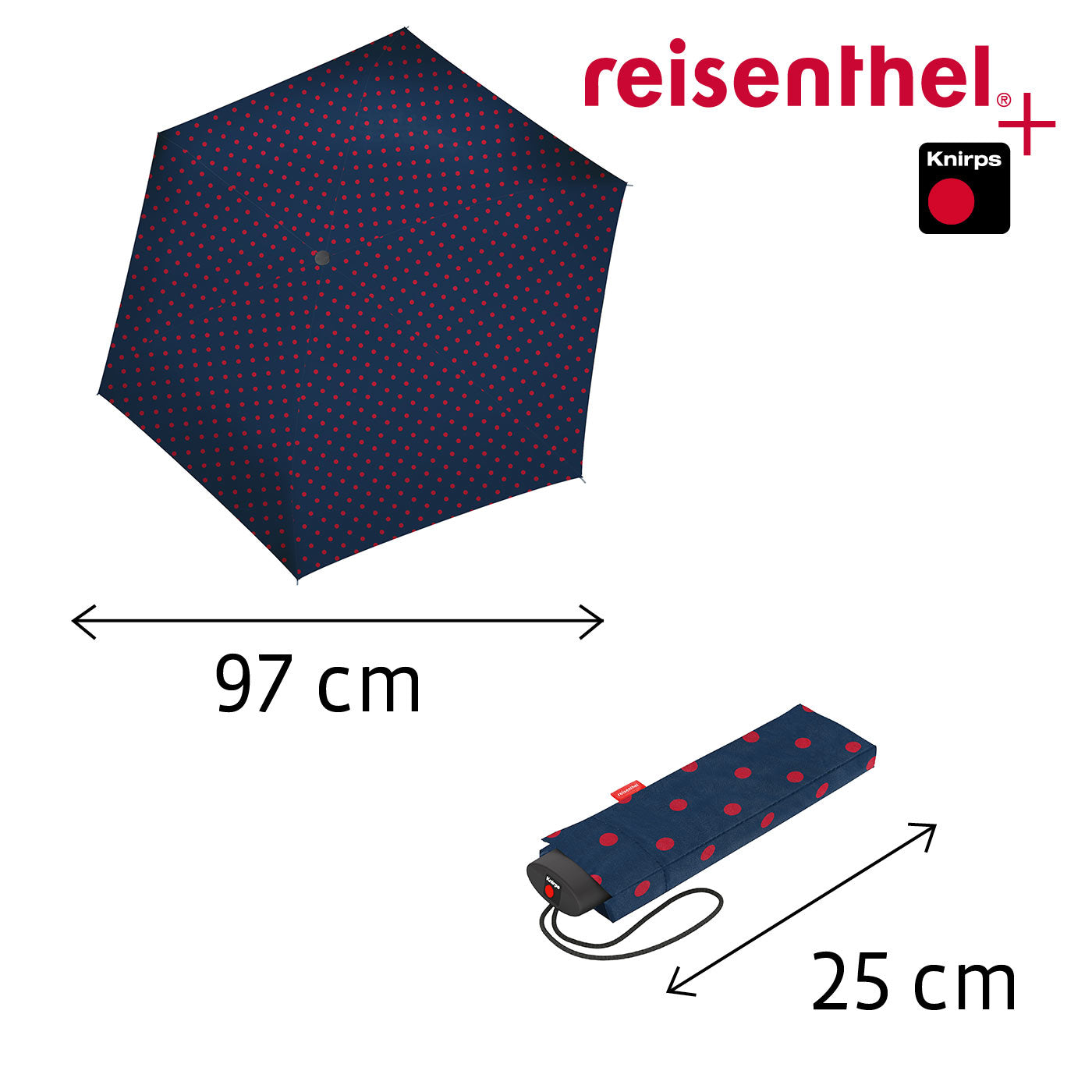 Reisenthel Taschenschirm pocket mini – Ø 97 cm, L 25 cm – Mixed Dots Rot – robust – Polyester – amfori BSCI