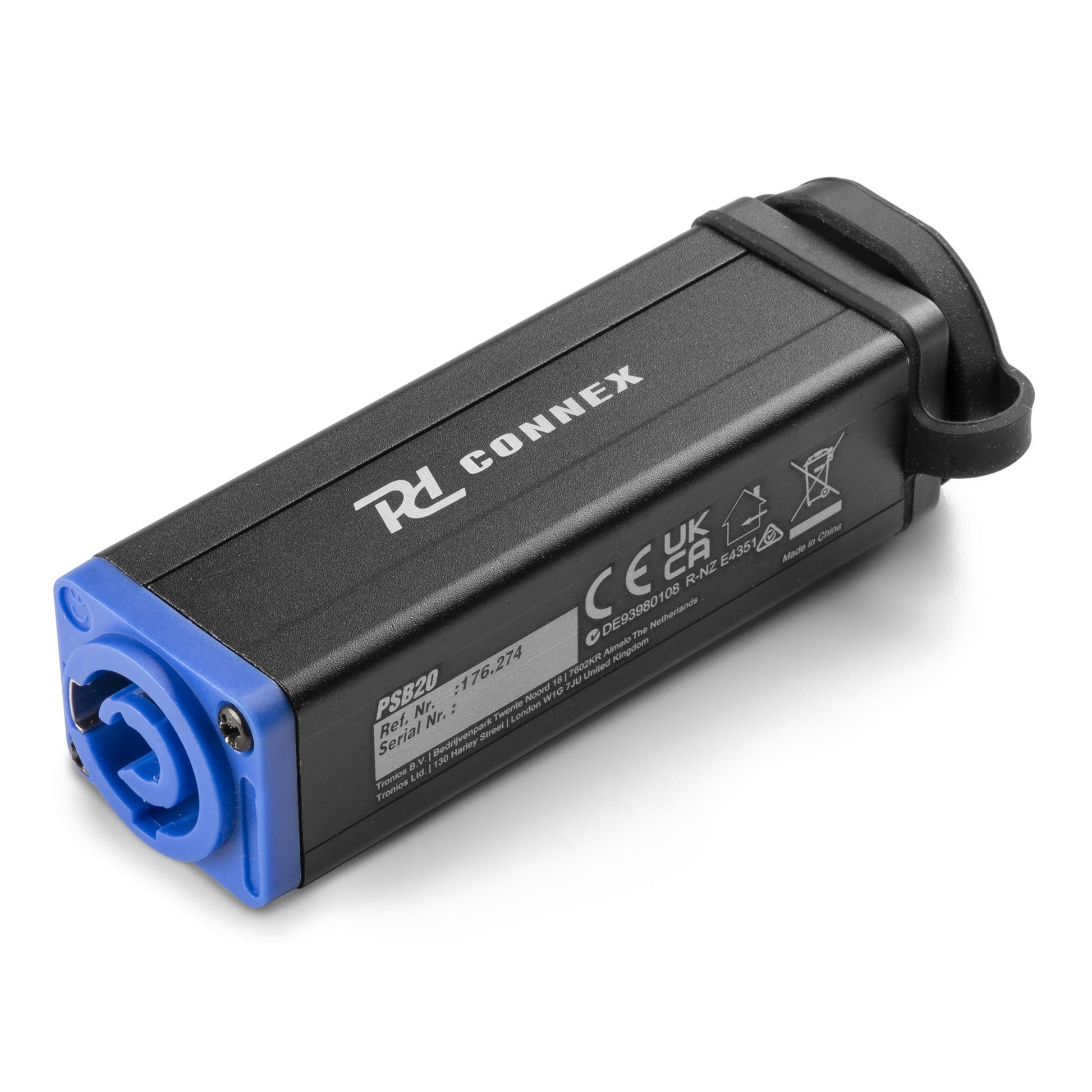 PD-Connex PSB20 Powercon Splitter IN zu TR Out – 20 A, Montagekupplung, IP65, Aluminium, Schwarz