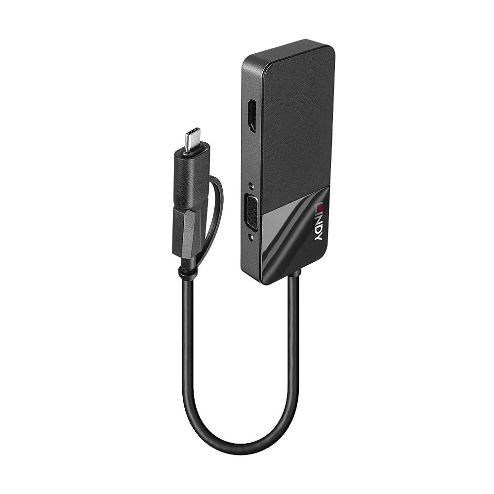 Lindy 43354 Adapter USB-C/USB-A zu HDMI und VGA – USB 3.2 Gen 1 (5 Gbit/s), HDMI 1.4, 60 Hz – Schwarz